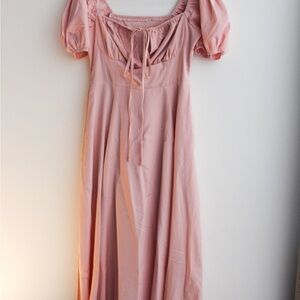 Pink Puff Sleeve Midi Milkmaid Dress